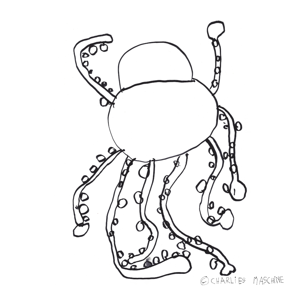 Oktopus – Wunderstiftzeichnung (schwarzer permanent marker); Charlie 6 Jahre