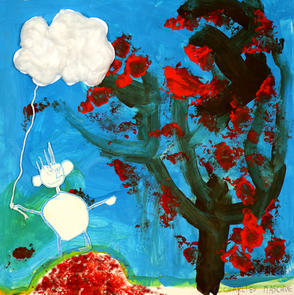 walking the cloud – tempera paint; Charlie age 5